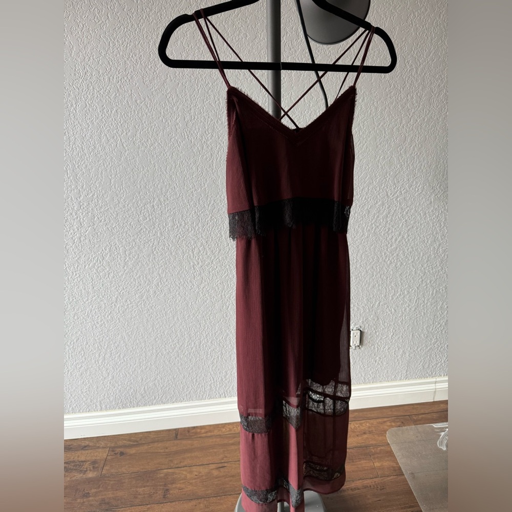 H&M Burgundy Dress with Black Lace Trim